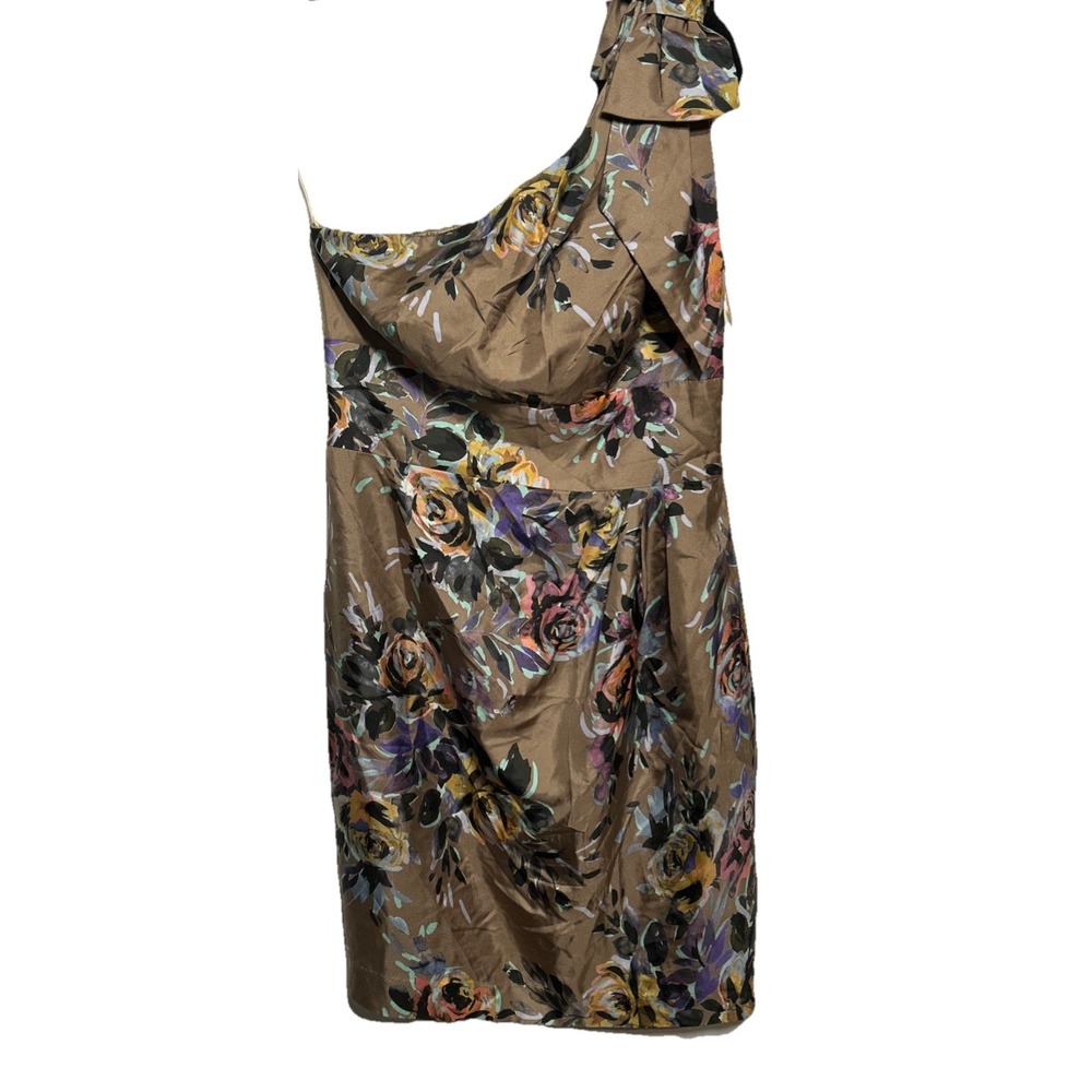 Trina Turk 100% Silk One-Shoulder Cocktail Dress Knee Length Floral Size 6